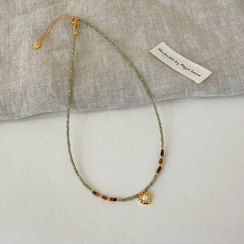 Crystal Heart Pendant Choker — green necklace, view 5