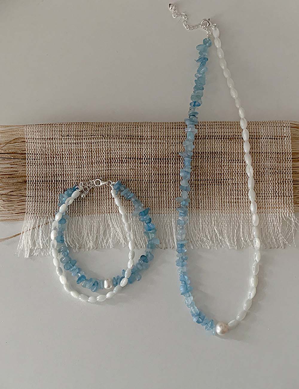 Asymmetric Beaded Necklace — blue necklace