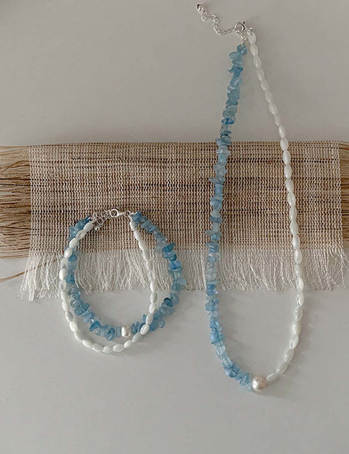 Asymmetric Beaded Necklace — blue necklace