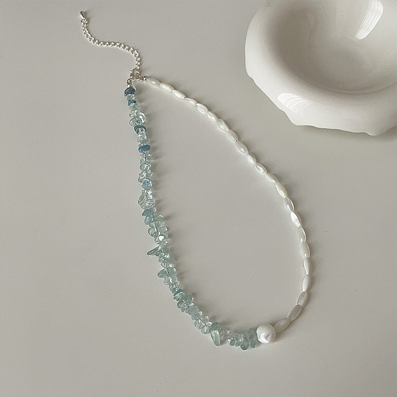 Asymmetric Beaded Necklace — blue necklace, view 3