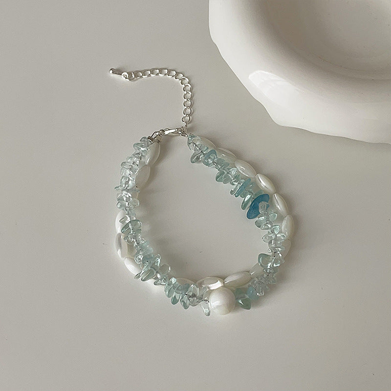 Asymmetric Beaded Necklace — blue necklace, view 4