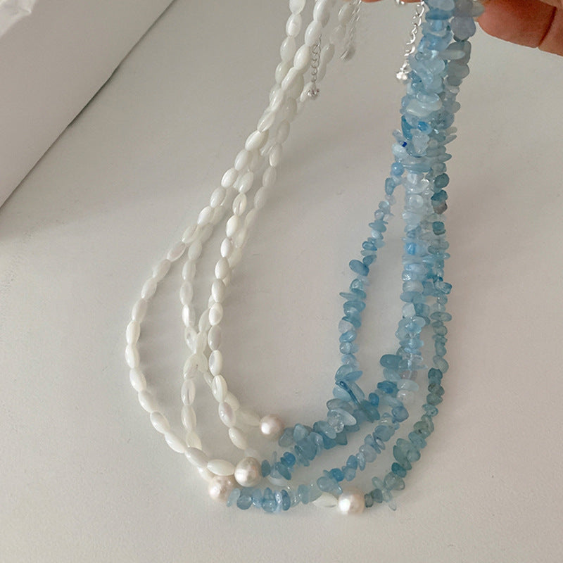 Asymmetric Beaded Necklace — blue necklace, view 7