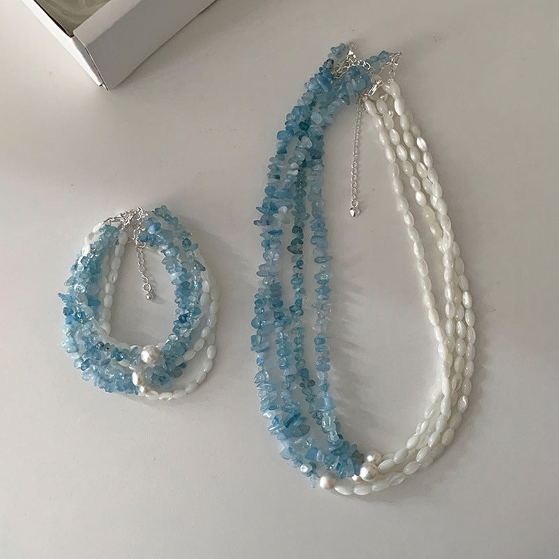 Asymmetric Beaded Necklace — blue necklace, view 8