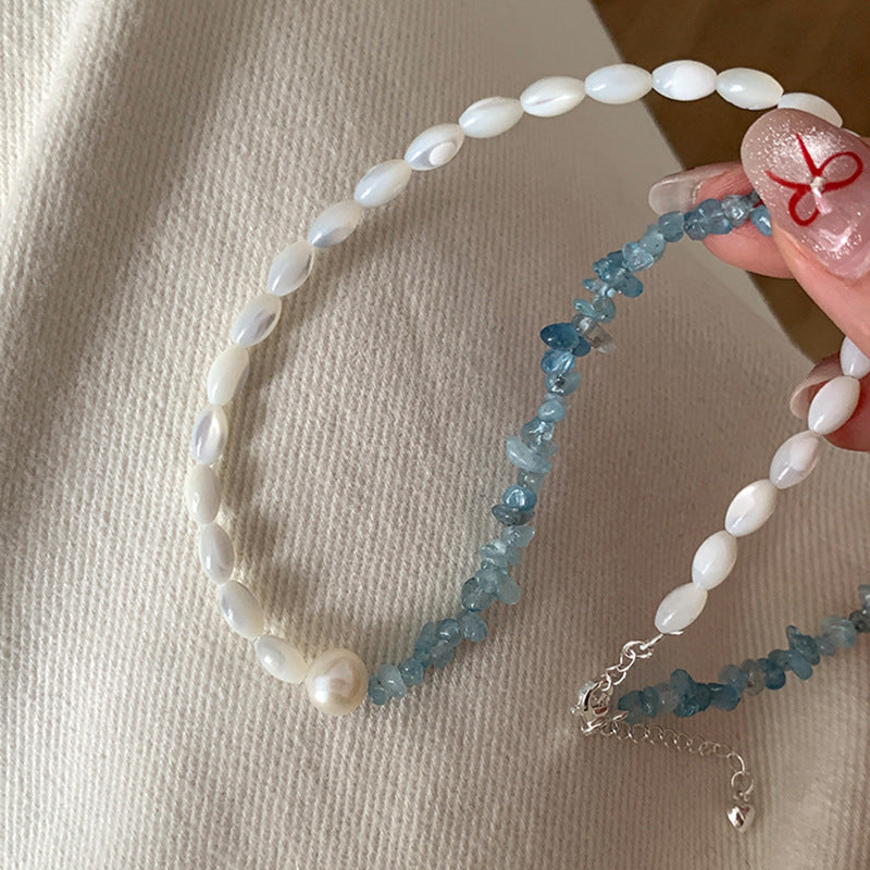 Asymmetric Beaded Necklace — blue necklace, view 9