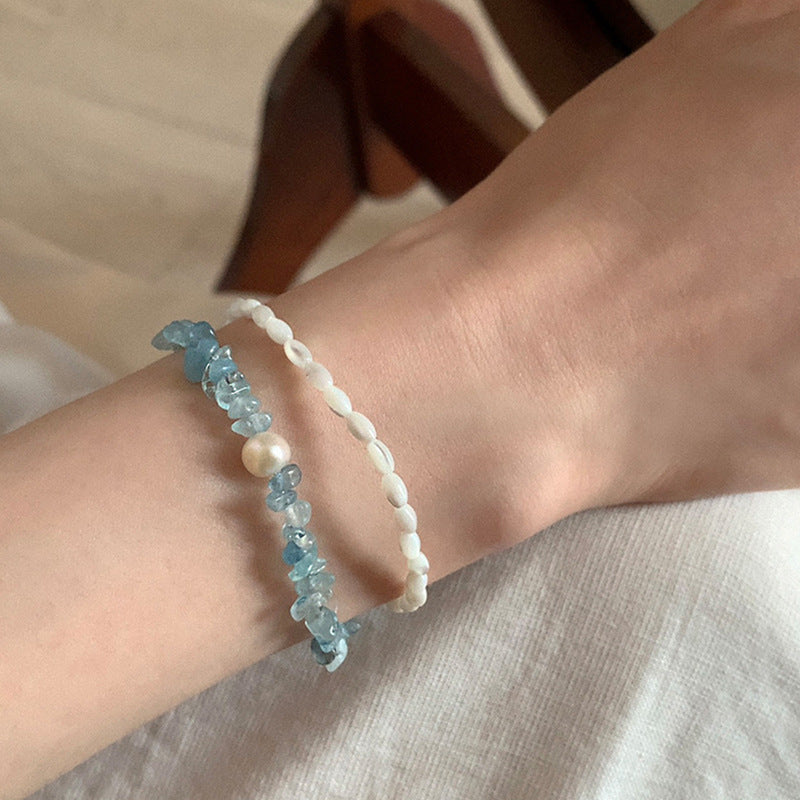 Asymmetric Beaded Necklace — blue necklace, view 11