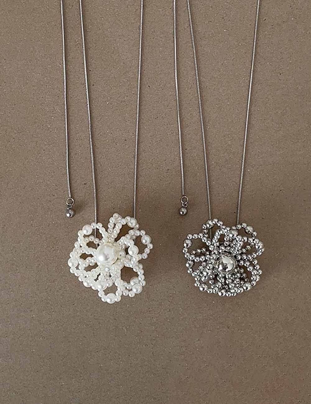 Beaded Flower Pendant Snake Chain Necklace — necklace