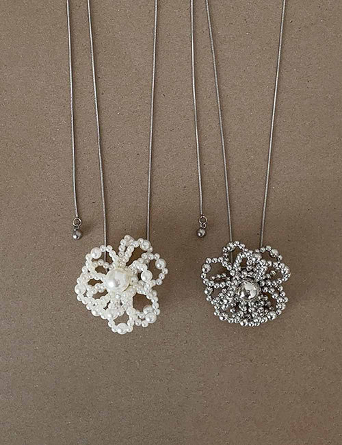 Beaded Flower Pendant Snake Chain Necklace — necklace