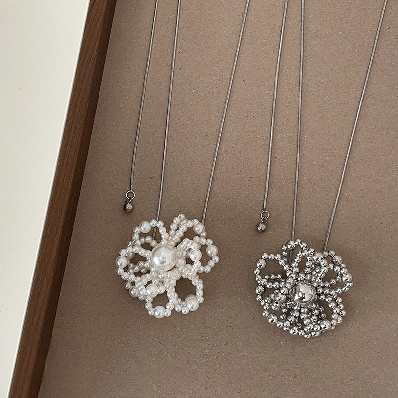 Beaded Flower Pendant Snake Chain Necklace — necklace, view 2