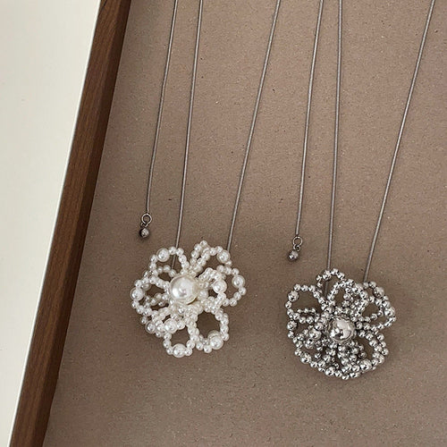 Beaded Flower Pendant Snake Chain Necklace — necklace, view 2