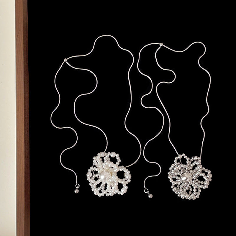 Beaded Flower Pendant Snake Chain Necklace — necklace, view 3