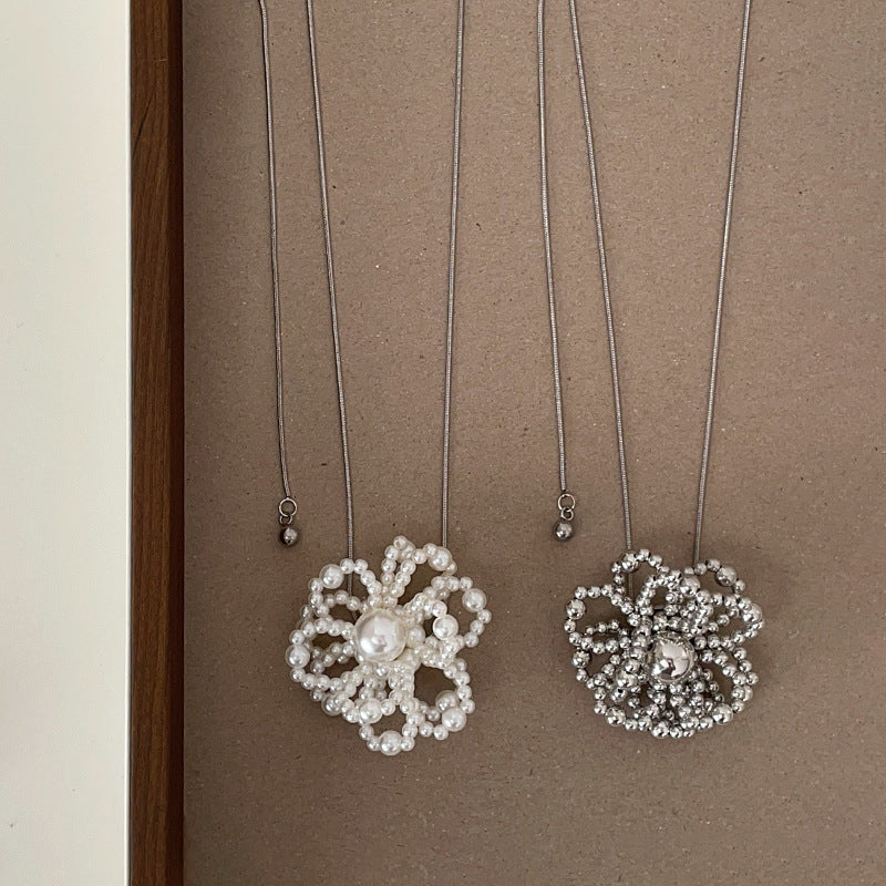 Beaded Flower Pendant Snake Chain Necklace — necklace, view 4
