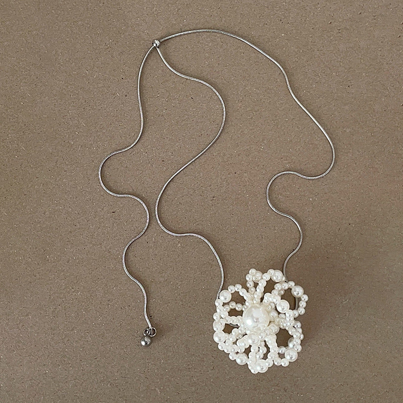 Beaded Flower Pendant Snake Chain Necklace — necklace, view 5