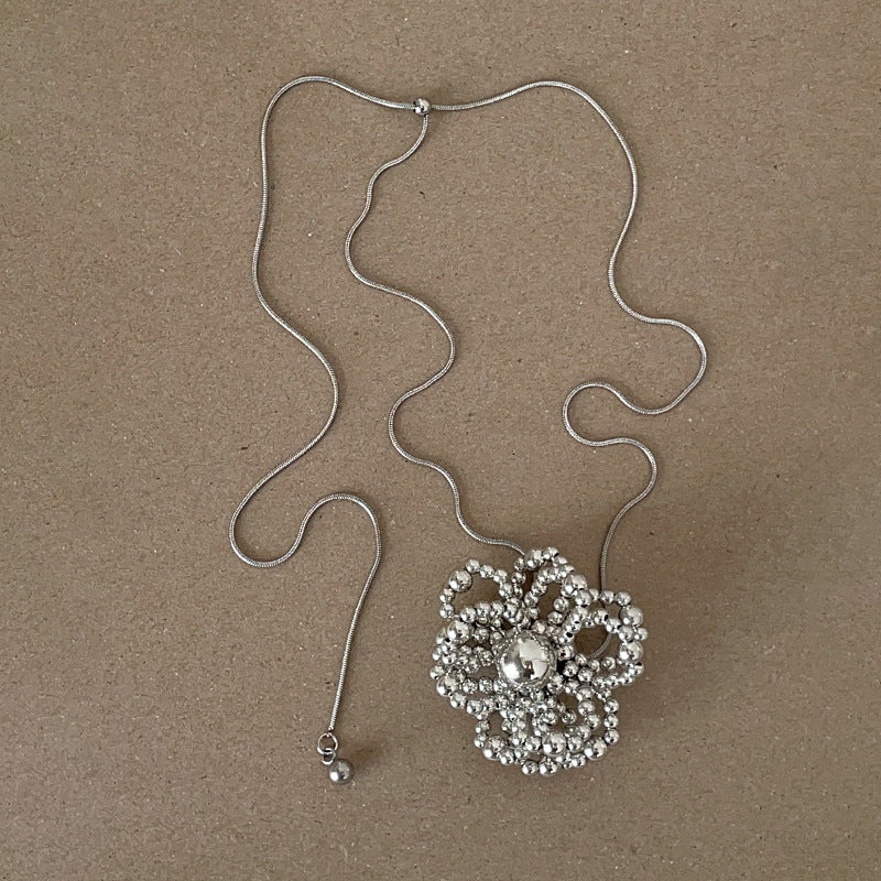 Beaded Flower Pendant Snake Chain Necklace — necklace, view 6