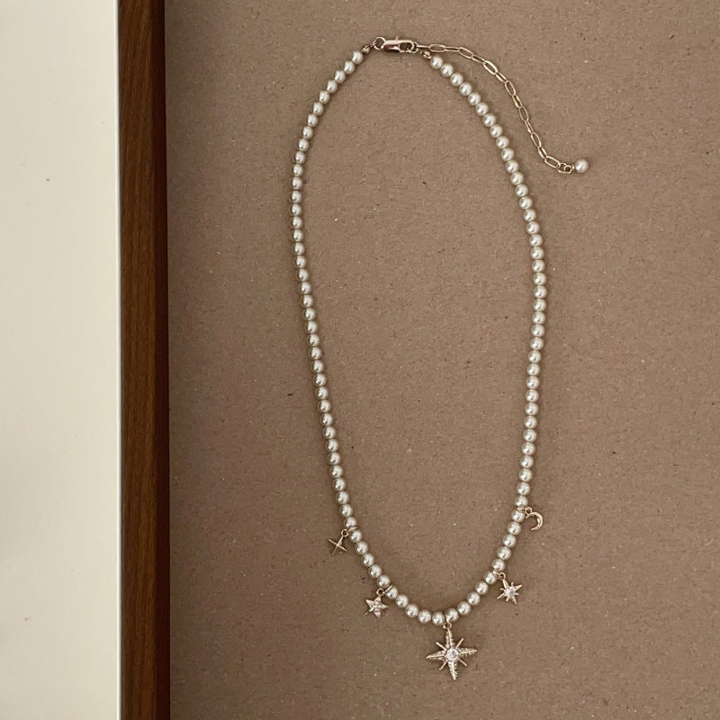 Starburst Pendant Pearl Necklace — silver necklace, view 3