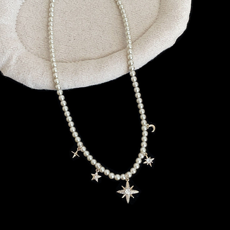 Starburst Pendant Pearl Necklace — silver necklace, view 5