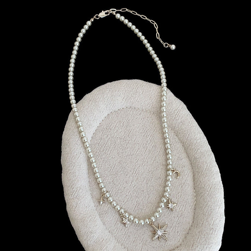 Starburst Pendant Pearl Necklace — silver necklace, view 6