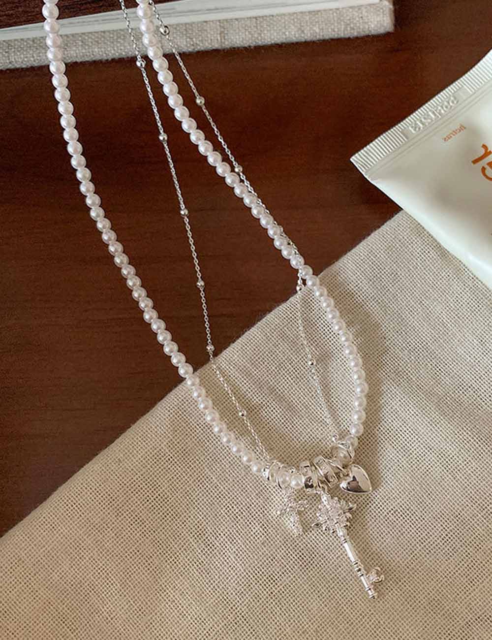 Heart, Cross and Key Charm Necklace — silver necklace