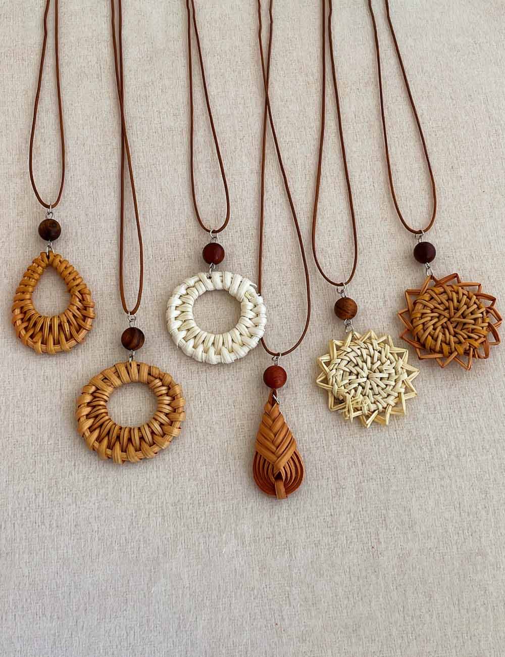 Straw Braided Pendant Necklace — necklace