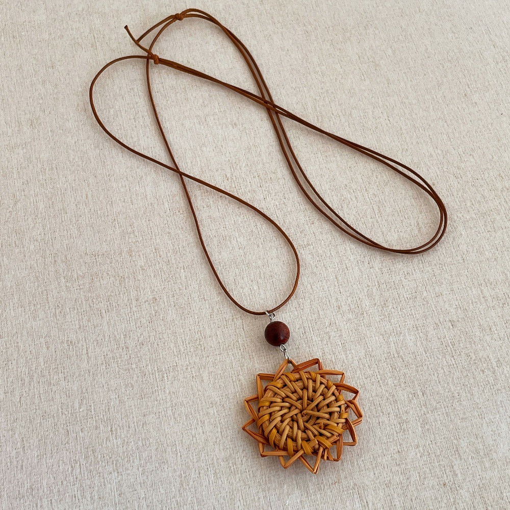 Straw Braided Pendant Necklace — necklace, view 8