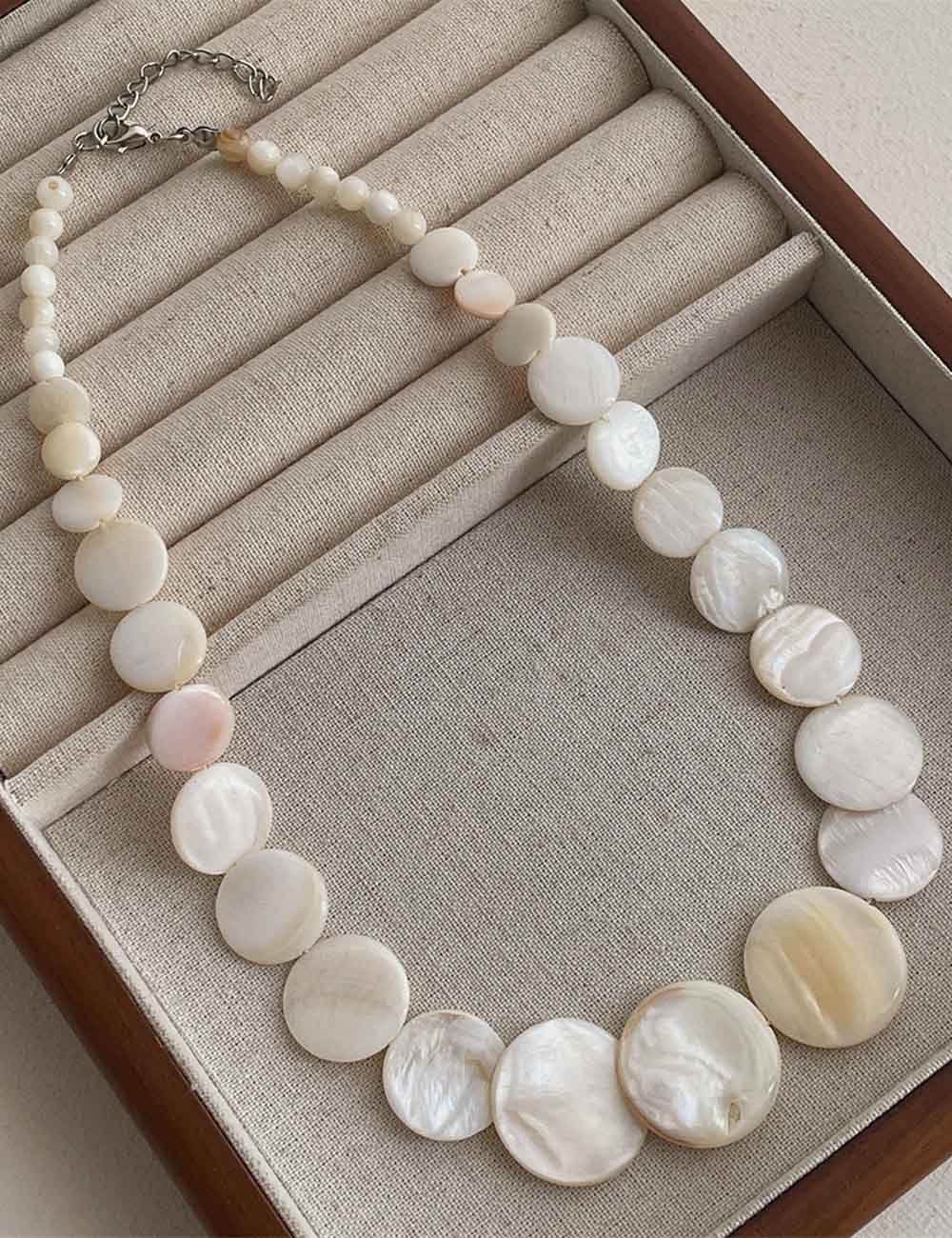 Shell Disc Beaded Choker Necklace — white necklace