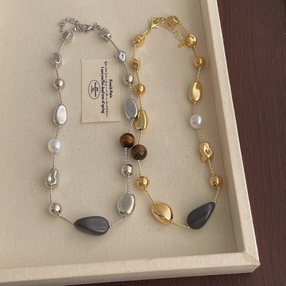 Irregular Stone Beaded Necklace — necklace, view 2