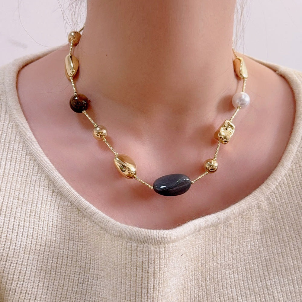 Irregular Stone Beaded Necklace — necklace, view 3