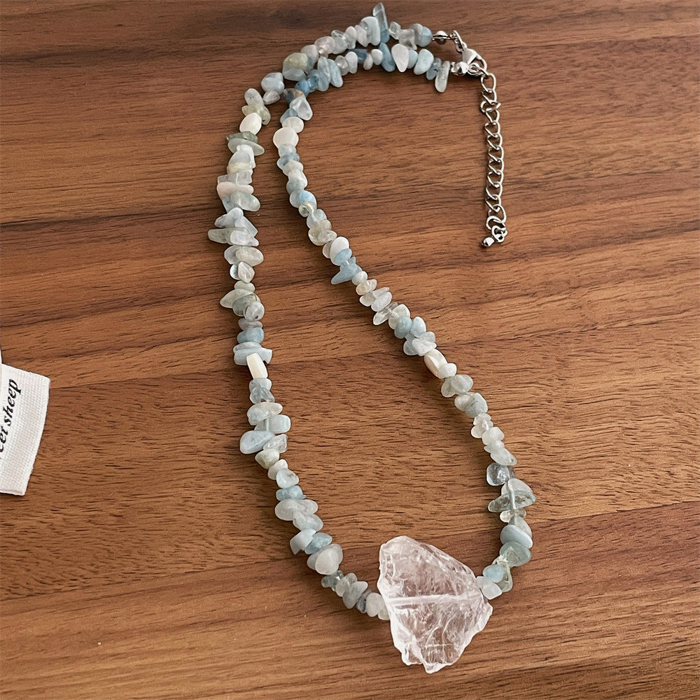 Natural Stone Beaded Necklace — blue necklace, view 2