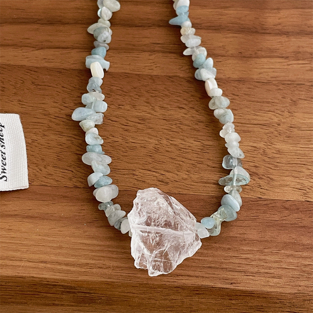 Natural Stone Beaded Necklace — blue necklace, view 4
