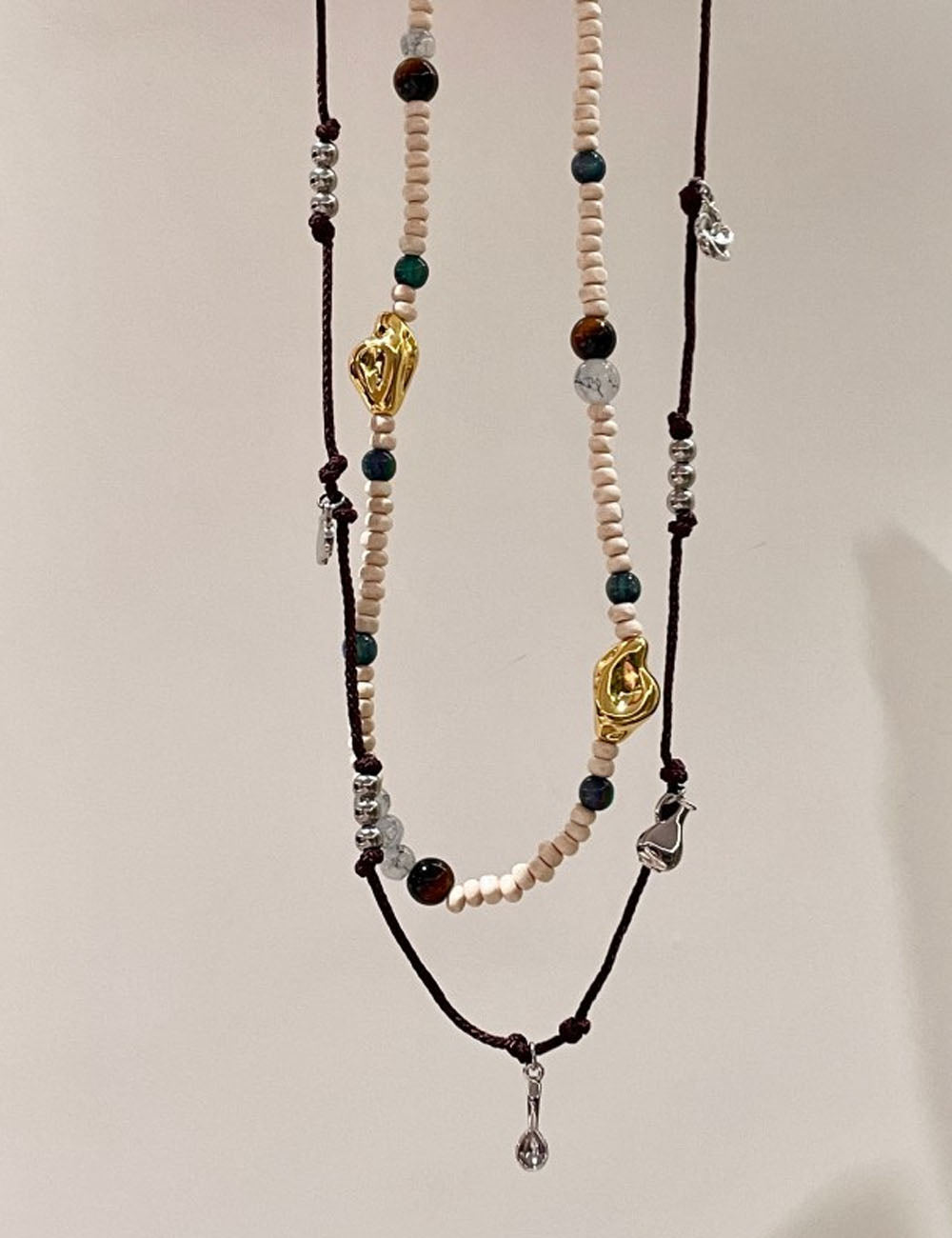 Double-Layer Braided Bead Choker — brown necklace