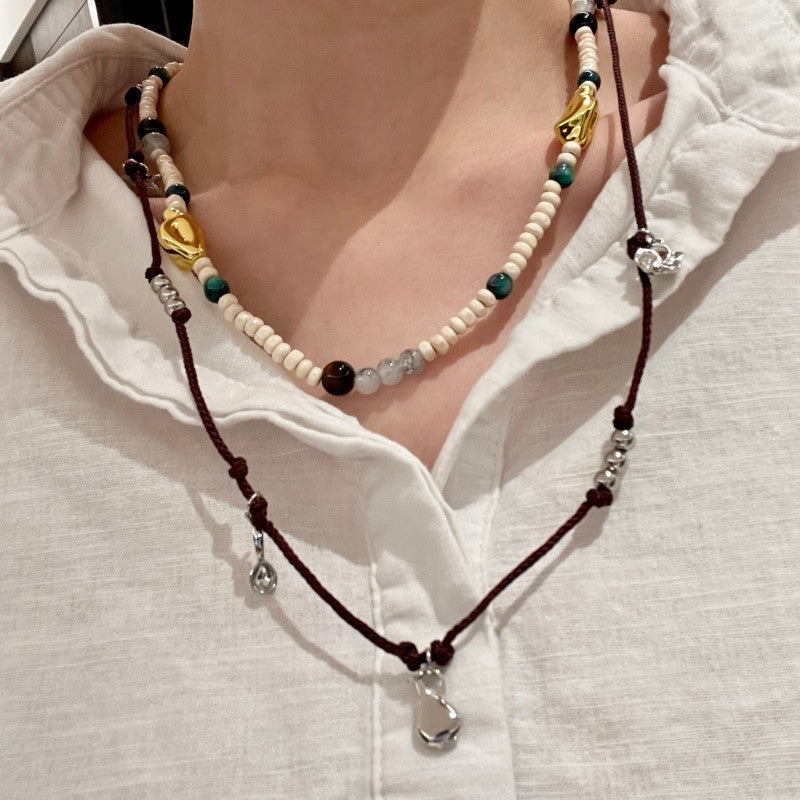 Double-Layer Braided Bead Choker — brown necklace, view 7