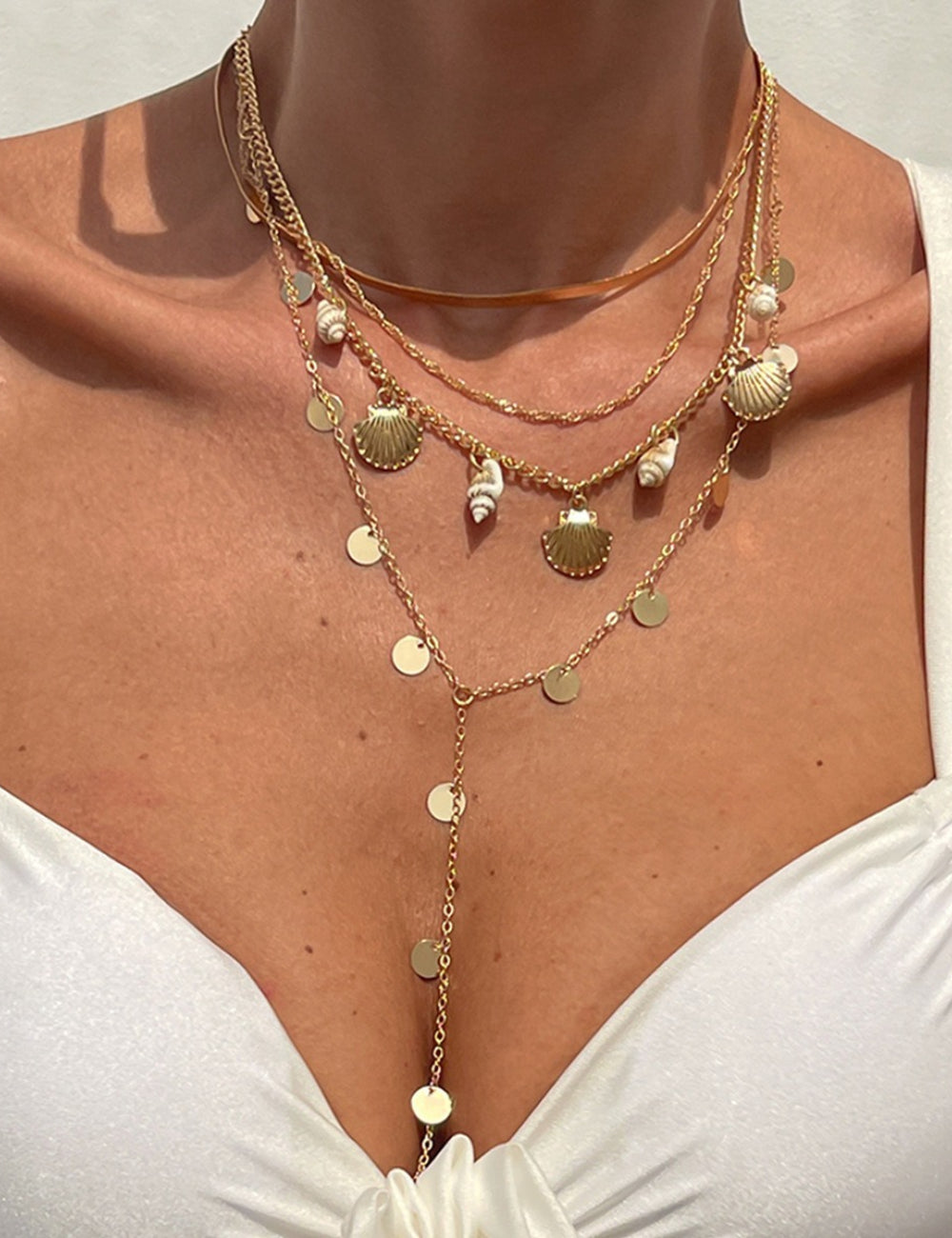 Shell Pendant Beach Necklace — gold necklace, view 4