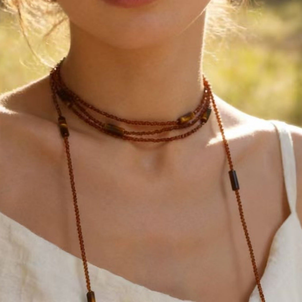 Multi-Layer Tiger's Eye Necklace — coffee necklace, view 3