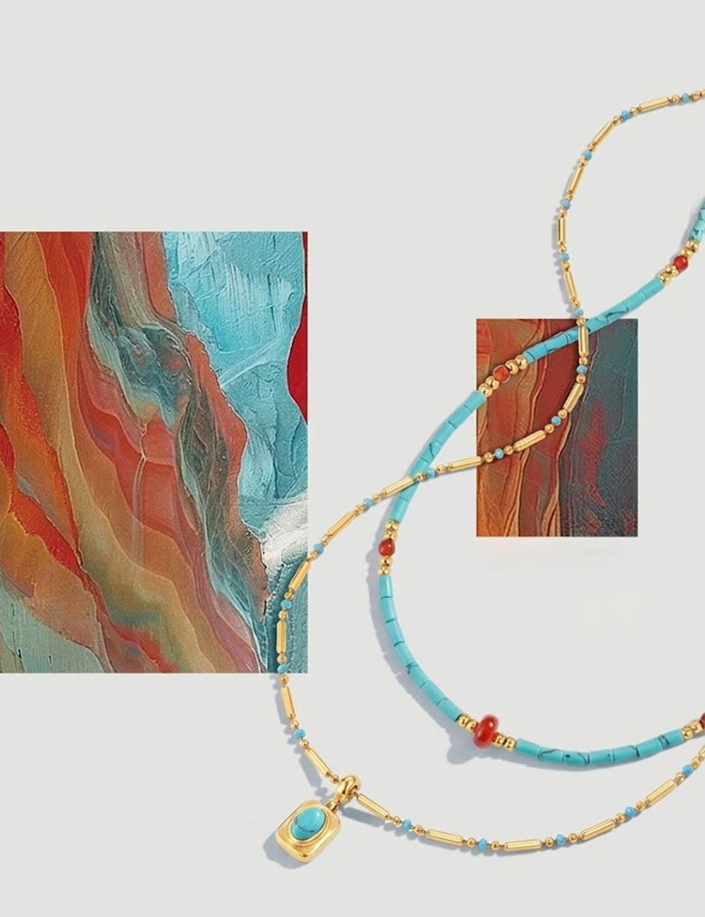 Bohemian Square Turquoise Necklace — necklace, view 2