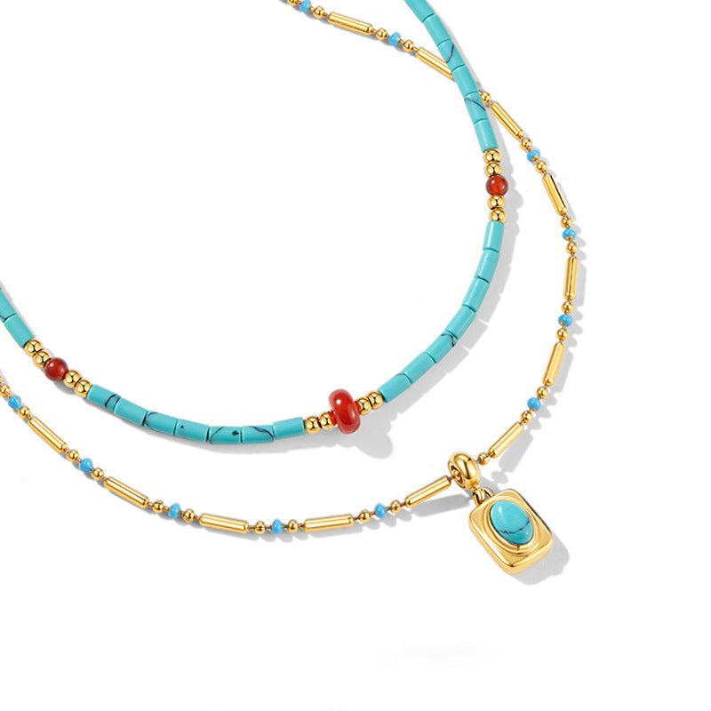 Bohemian Square Turquoise Necklace — necklace, view 3