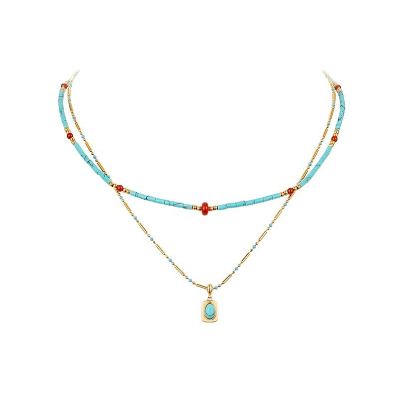 Bohemian Square Turquoise Necklace — necklace, view 4