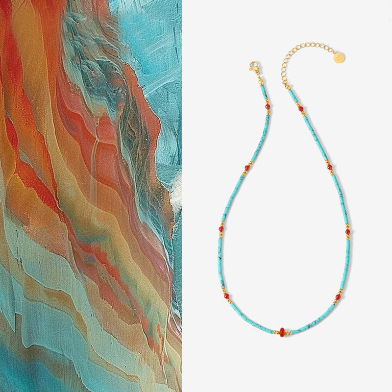 Bohemian Square Turquoise Necklace — necklace, view 5