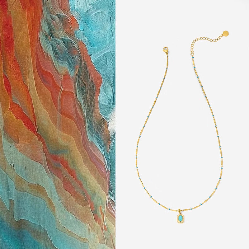 Bohemian Square Turquoise Necklace — necklace, view 6