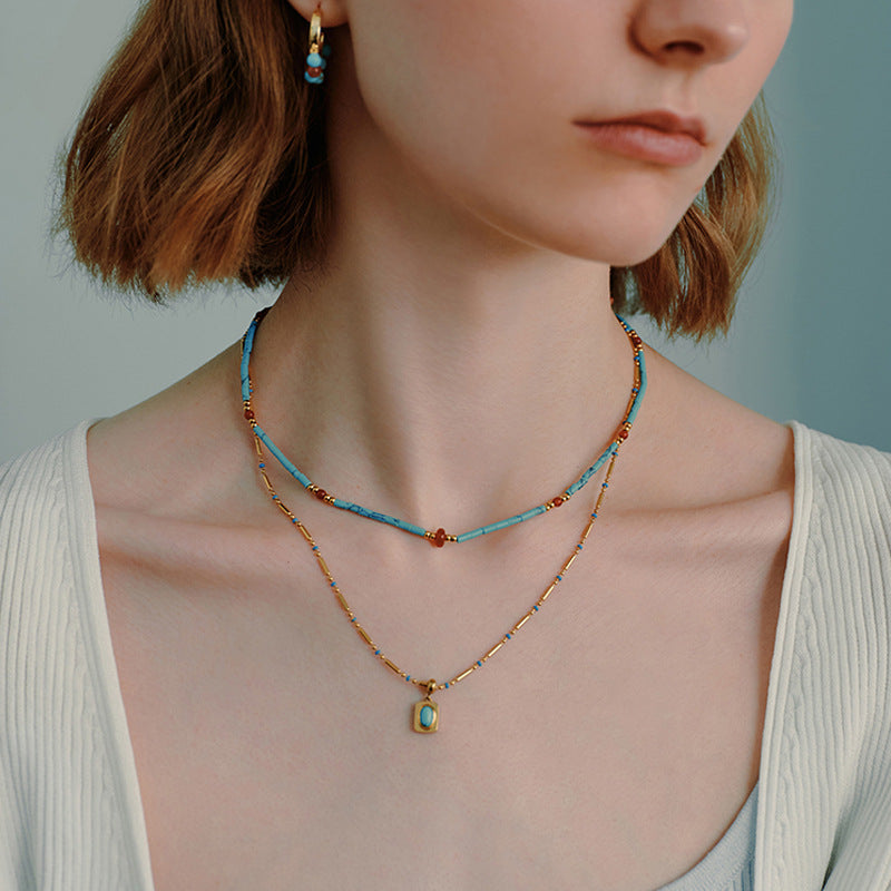 Bohemian Square Turquoise Necklace — necklace, view 7
