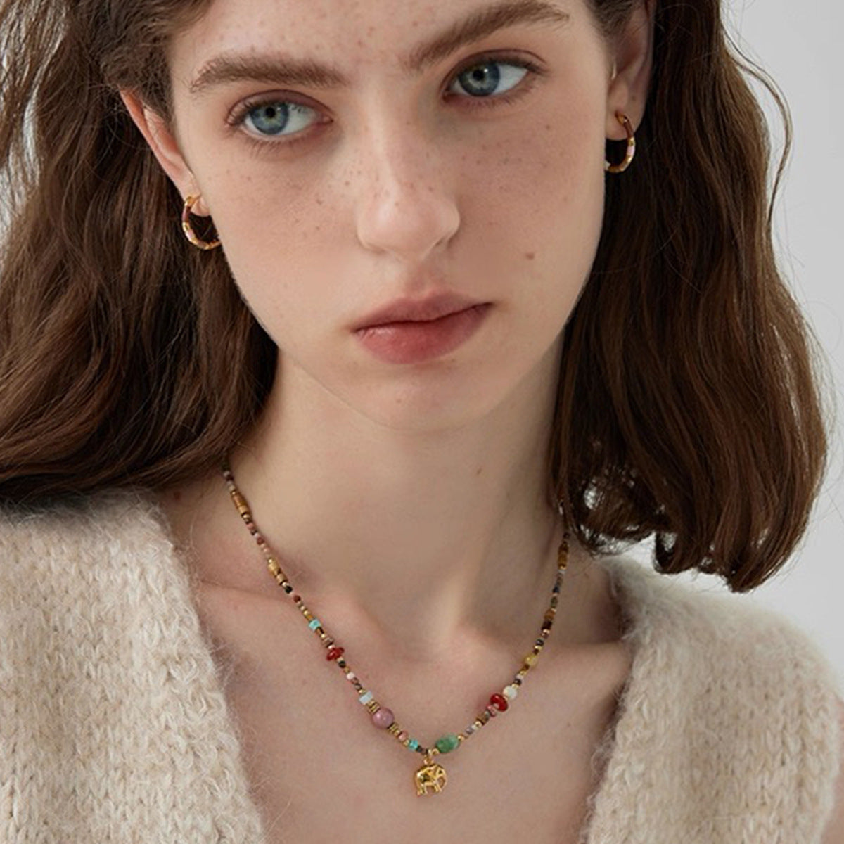 Beaded Necklace With An Elephant Pendant — colorful necklace, view 3