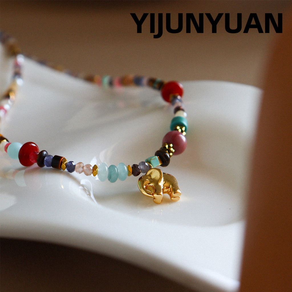 Beaded Necklace With An Elephant Pendant — colorful necklace, view 4