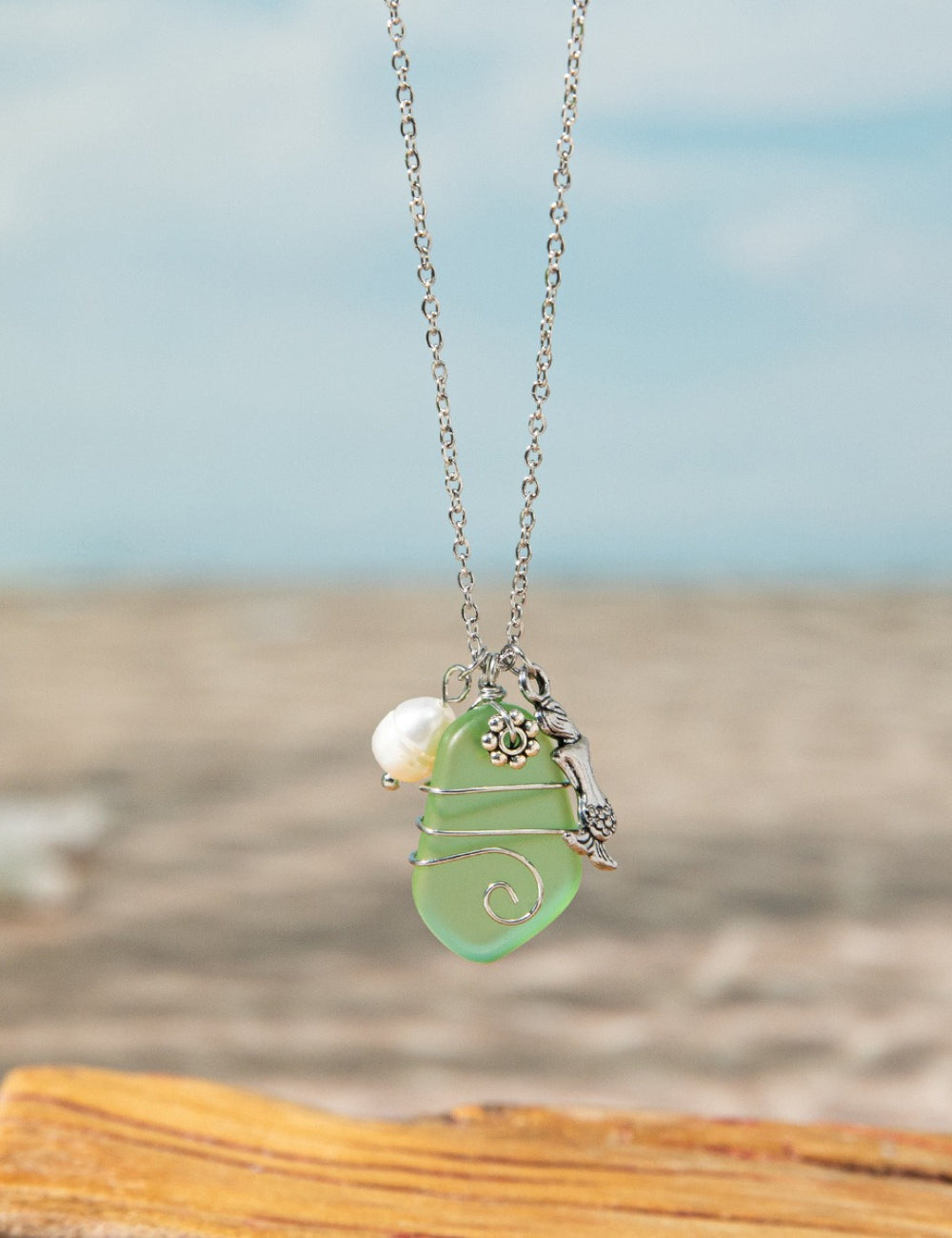 Sea Glass Pendant Necklace — necklace, view 2