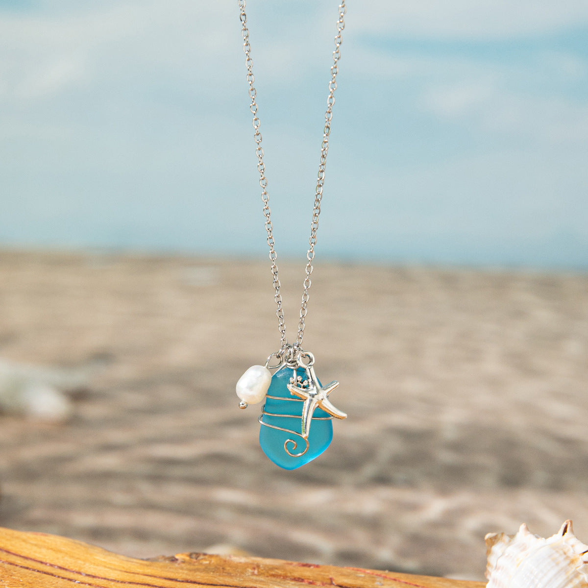 Sea Glass Pendant Necklace — necklace, view 5