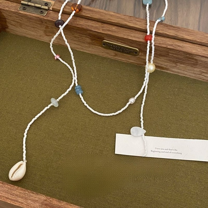 Fine White Shell Beaded Necklace — white necklace, view 2