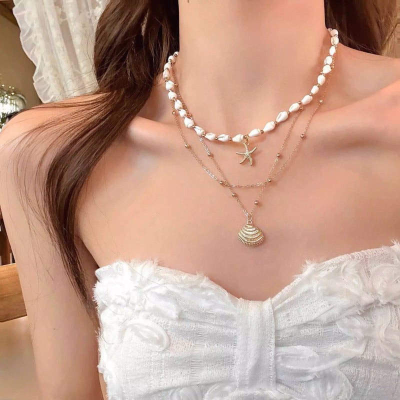 Multi-Layered Shell Beach Necklace — gold necklace, view 2