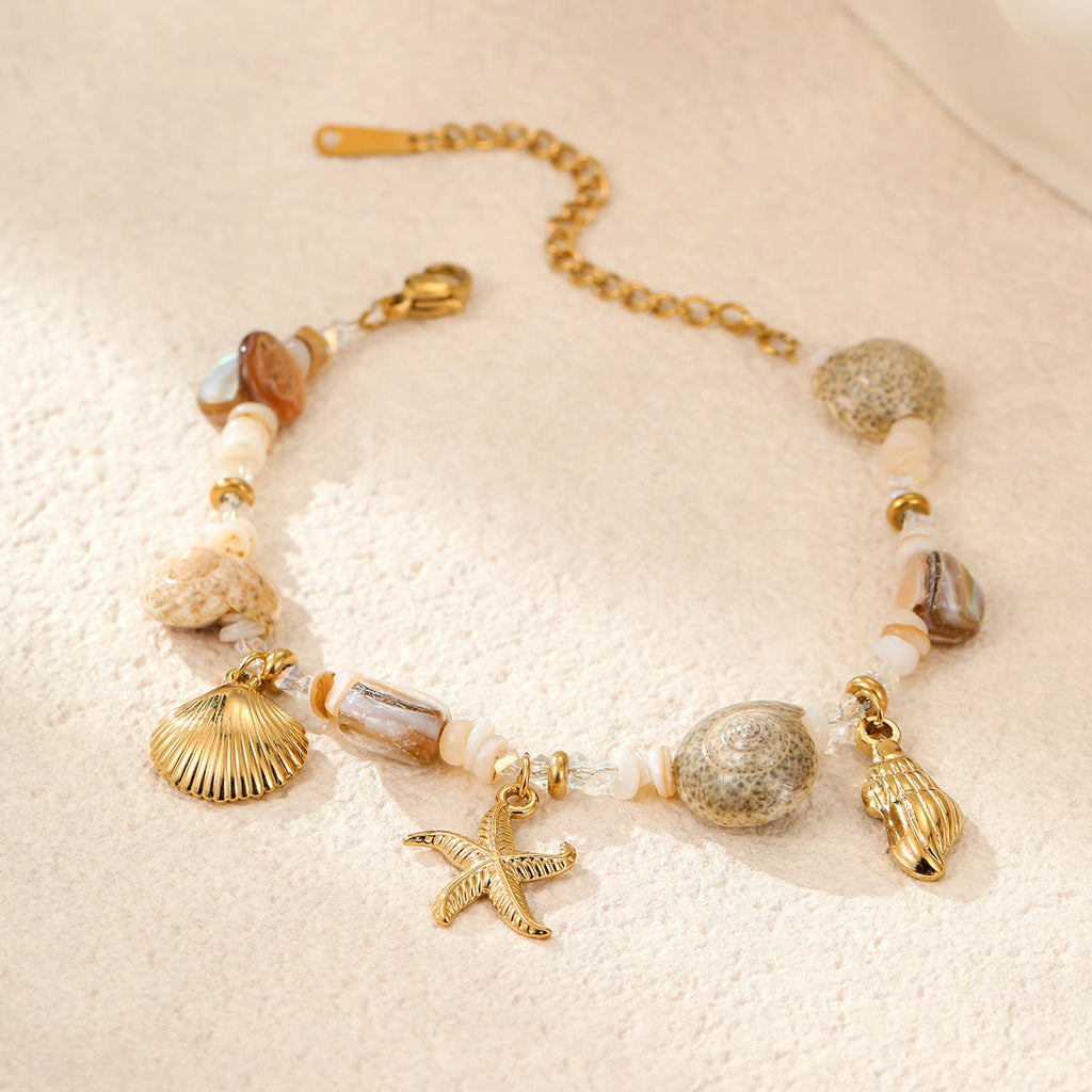 Starfish Shell Beaded Necklace — gold necklace, view 4