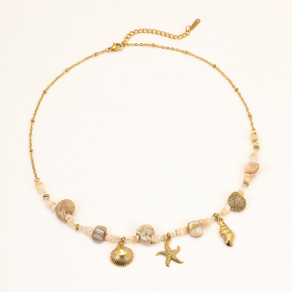 Starfish Shell Beaded Necklace — gold necklace, view 5