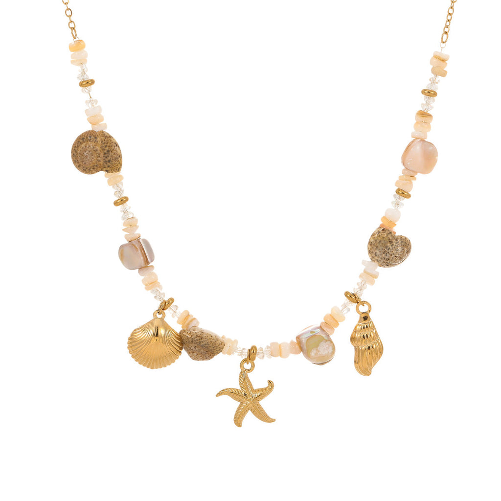 Starfish Shell Beaded Necklace — gold necklace, view 6