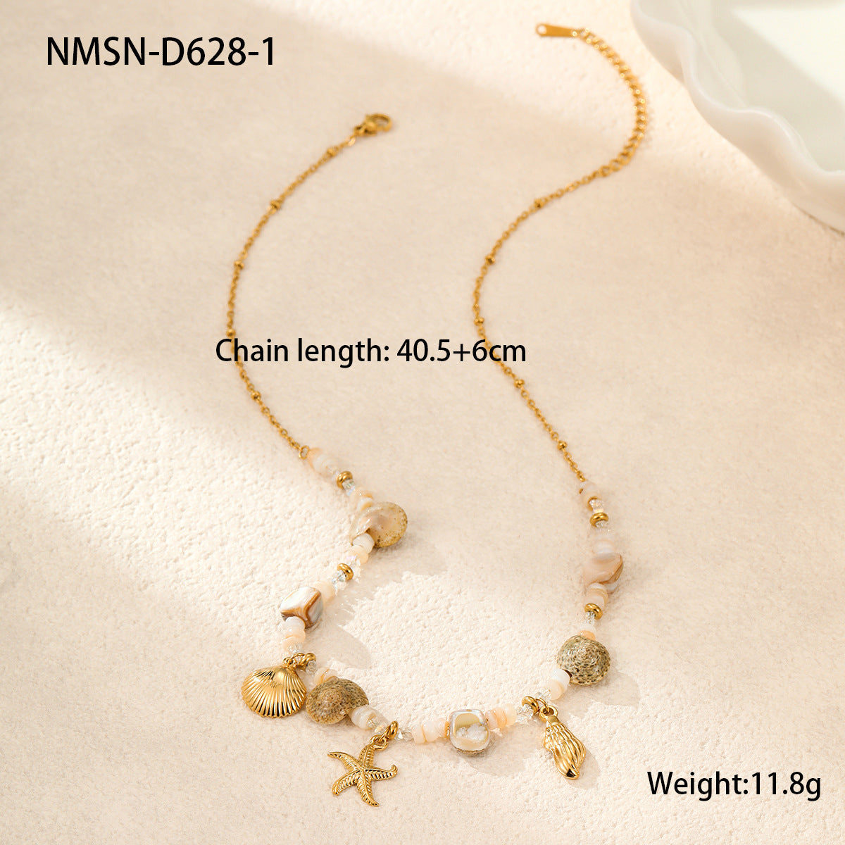 Starfish Shell Beaded Necklace — gold necklace, view 7