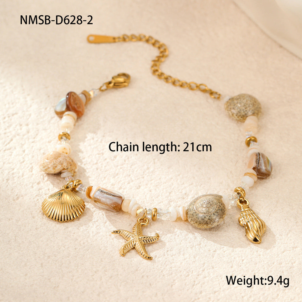 Starfish Shell Beaded Necklace — gold necklace, view 8