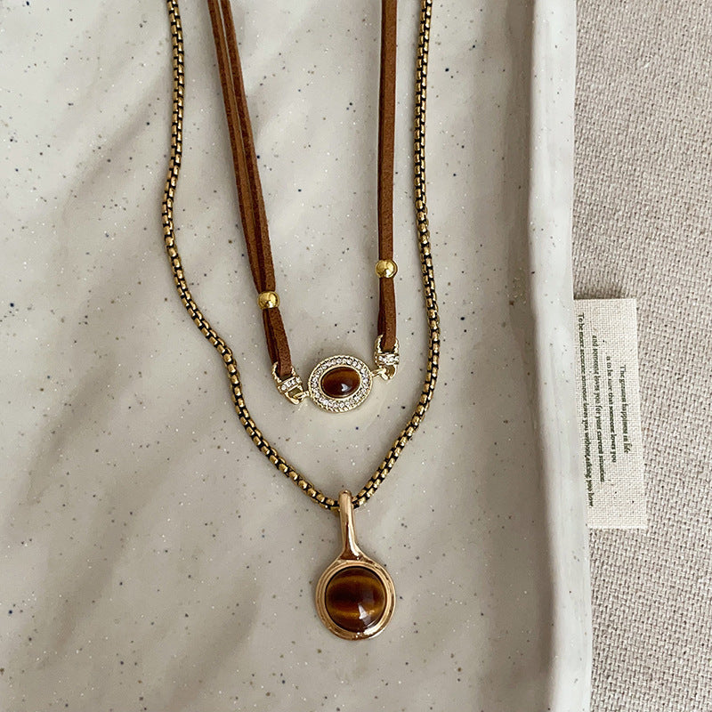 Tiger Eye Sunflower Necklace — brown necklace, view 2